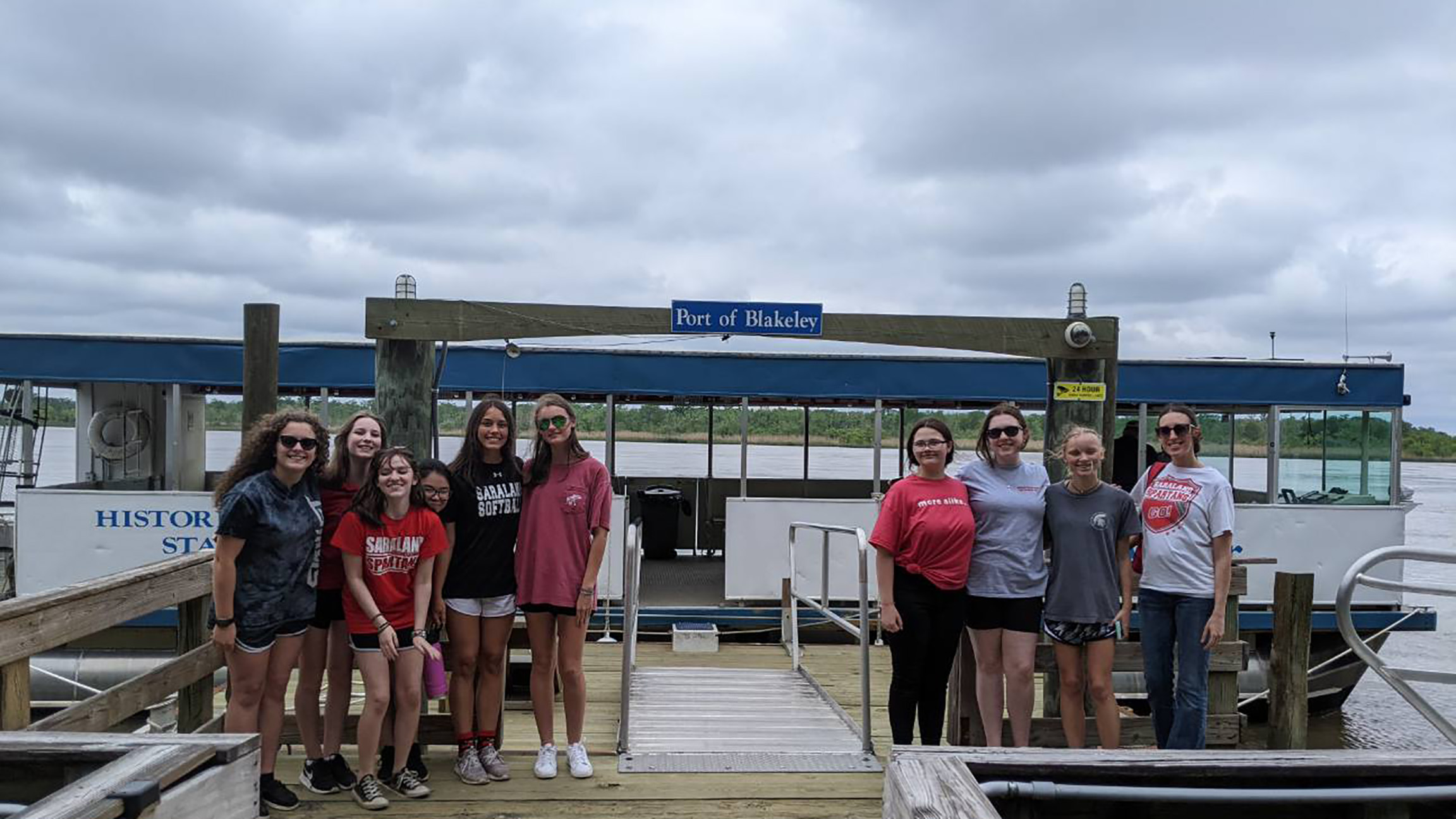 Saraland High School students, and teacher, Marcy Bragdon, following their boat tour of the Mobile Tensaw Delta 