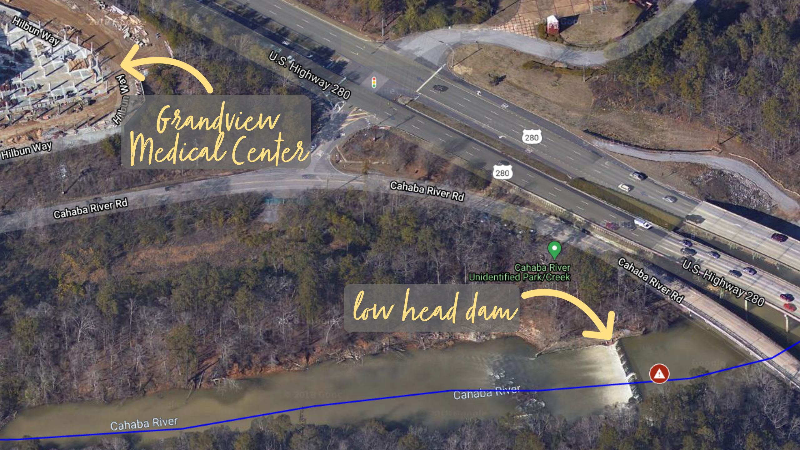 Example of stream bank erosion